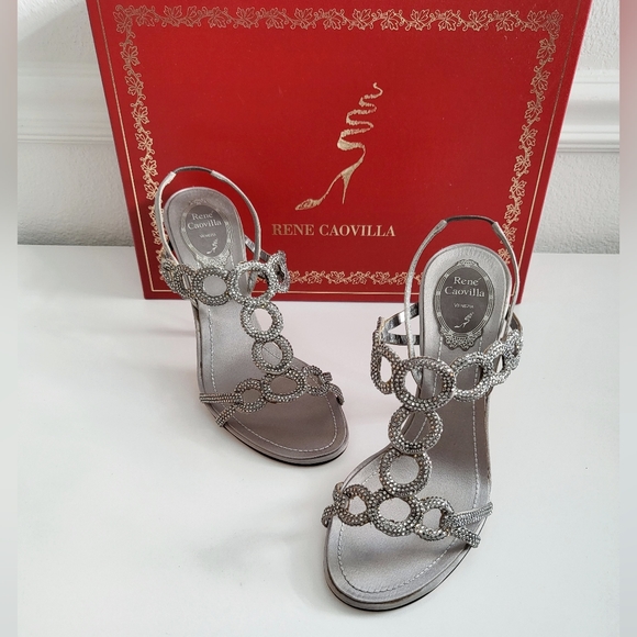 Rene Caovilla Silver Embellished Heels - Size 37.5 - Picture 11 of 14